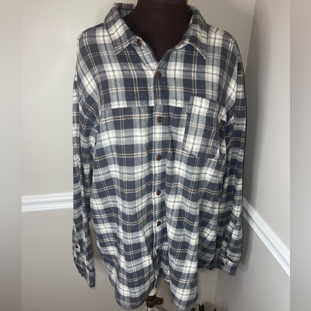 COLUMBIA Men's Gray White Plaid 100% Cotton Flannel Button Up Shirt Size XXL